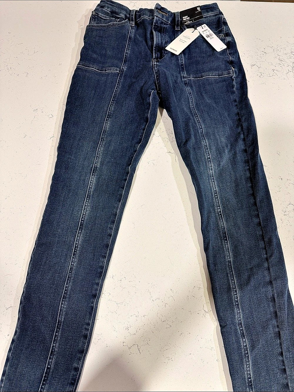 Express High Waisted Medium Wash Seam FlexX Skinny Jeans Blue Waist 8 NWT